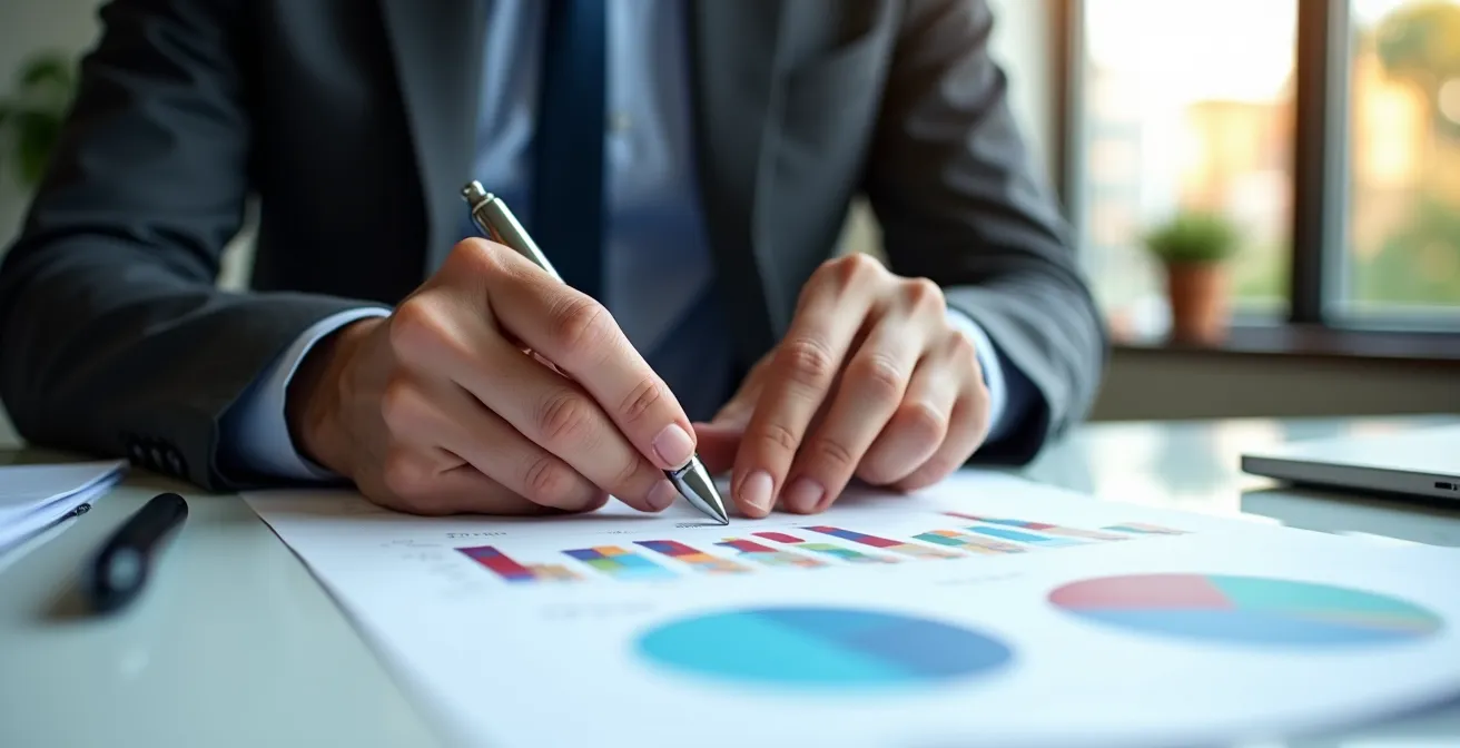 Bureau avec graphiques d'analyse de données et stratégie tarifaire