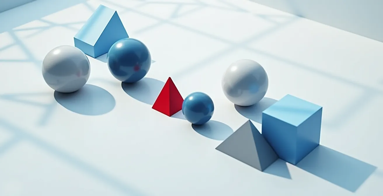 Composition symbolique avec éléments visuels suggérant une analyse erronée, jeu d'ombres et de lumières créant une illusion d'optique