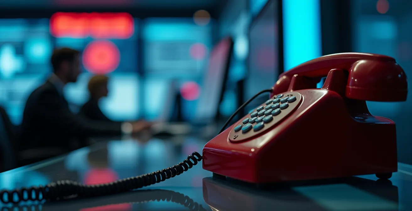 Téléphone rouge d'urgence dans un centre d'opérations de sécurité