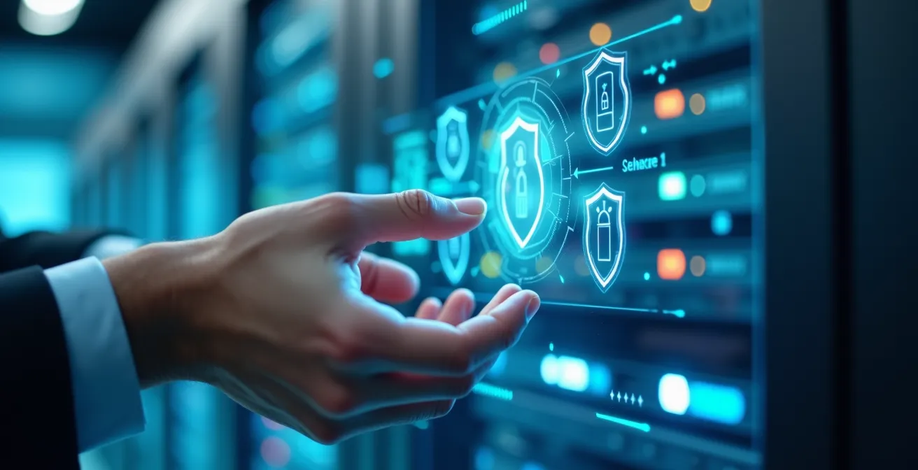 Configuration des paramètres de sécurité WordPress avec interfaces de protection et système de monitoring