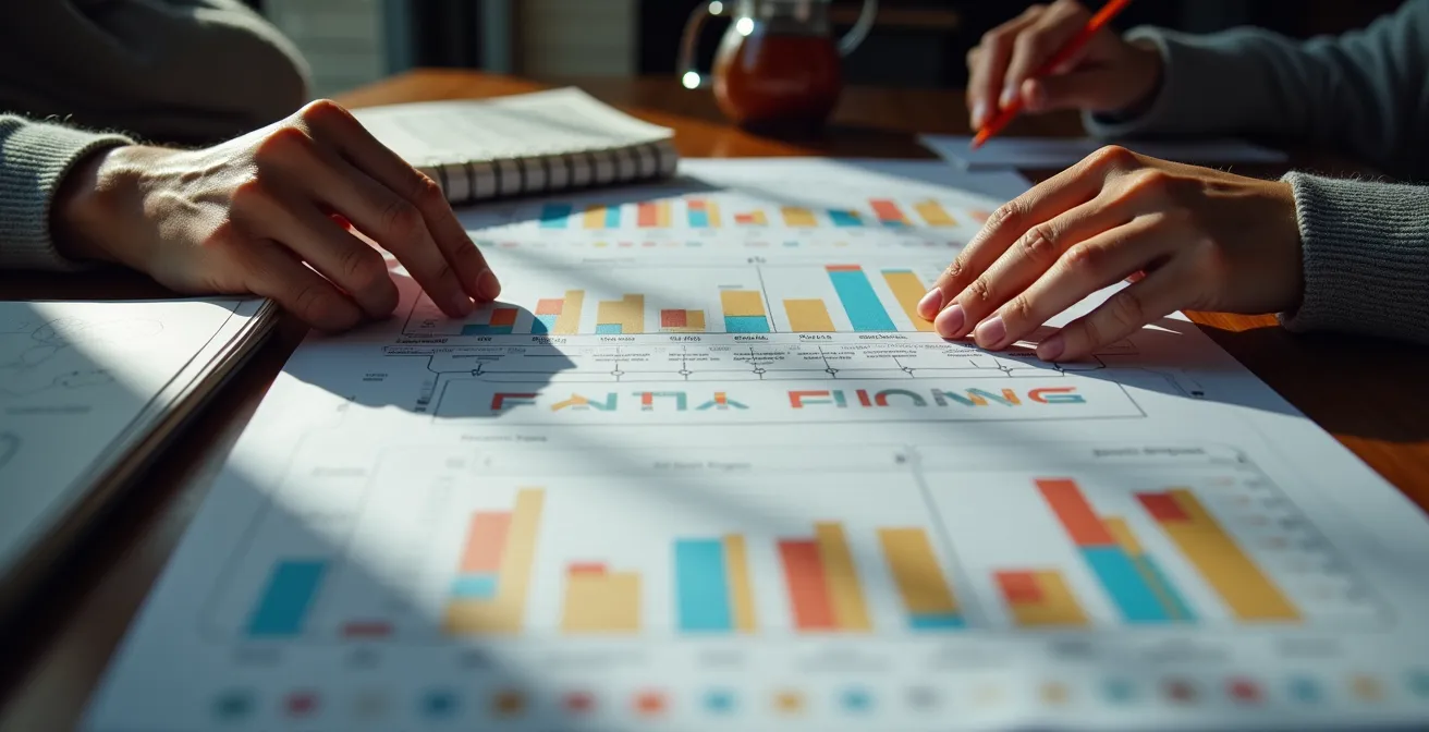 Développeur analysant des données de performance sur tableau avec graphiques abstraits