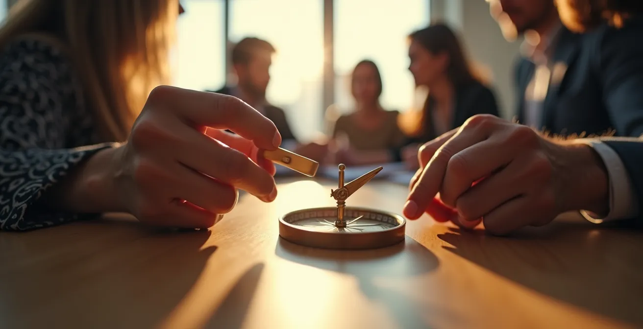 Manager communiquant un ajustement d'objectifs à son équipe avec bienveillance