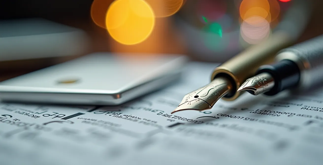 Vue macro détaillée d'éléments professionnels suggérant l'optimisation d'un profil digital