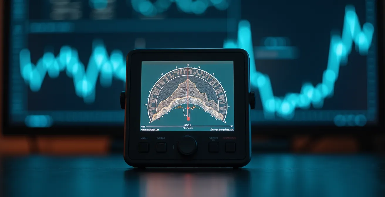 Sismographe moderne enregistrant des ondes, métaphore de la détection des secousses du marché par la veille.