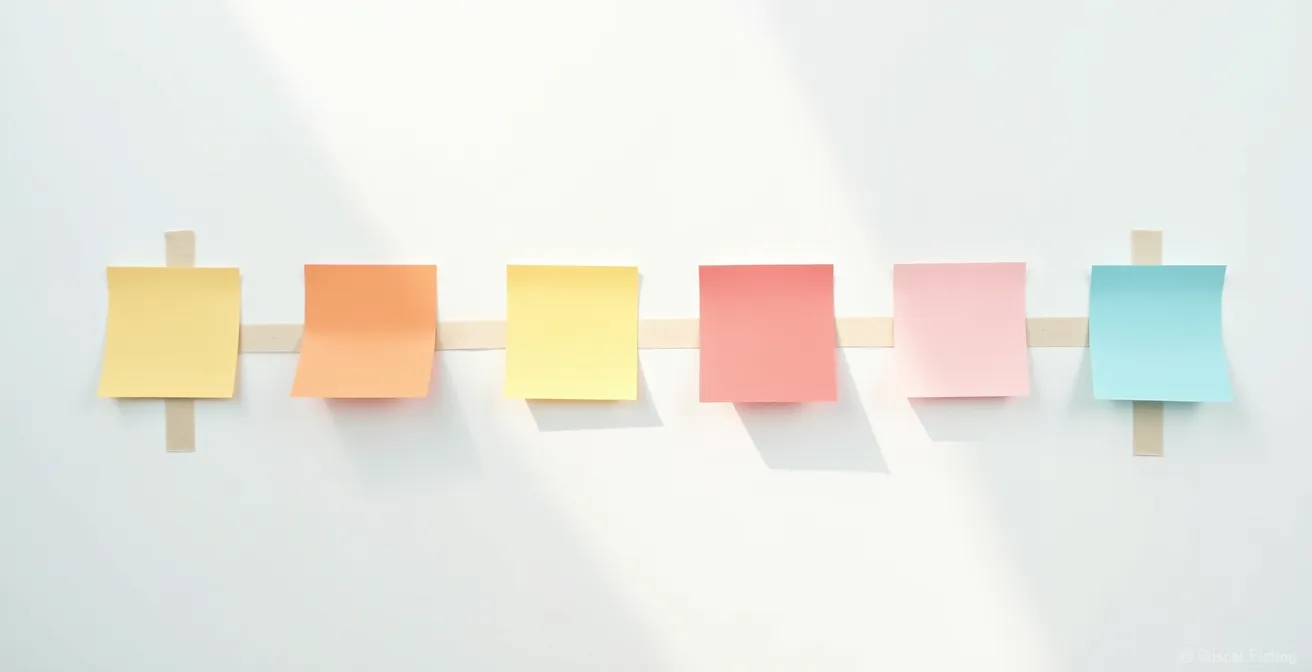 Vue aérienne d'un système kanban physique avec cartes colorées organisées en colonnes