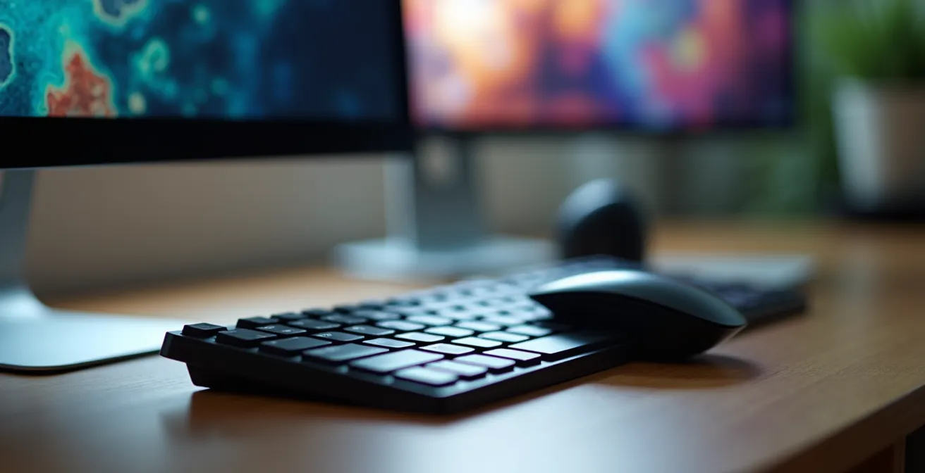 Écran d'ordinateur montrant un tableau de bord de veille concurrentielle dans un bureau moderne